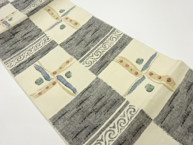 JAPANESE NAGOYA OBI / TSUMUGI / WOVEN ABSTRACT STRIPE